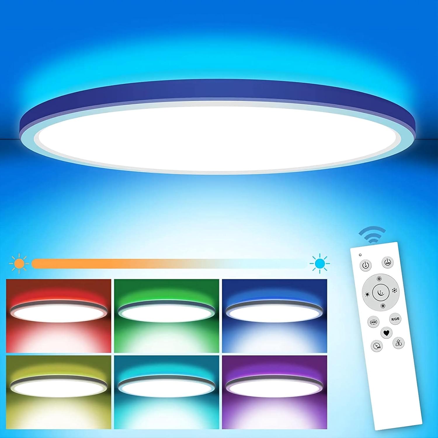 24W RGB Dimmable LED Ceiling Light, 12", Remote, 3000-6500K