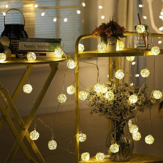 Christmas Indoor Rattan Ball Fairy Lights Ambiance Lighting for Bedroom Life, Wedding, Christmas