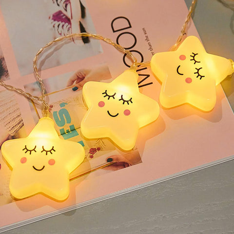 Smiley Star String Lights, 3M 20 LED Warm White Fairy Lamp, Battery powered Indoor Decoration - thelights4u.com