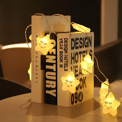 Smiley Star String Lights, 3M 20 LED Warm White Fairy Lamp, Battery powered Indoor Decoration - thelights4u.com