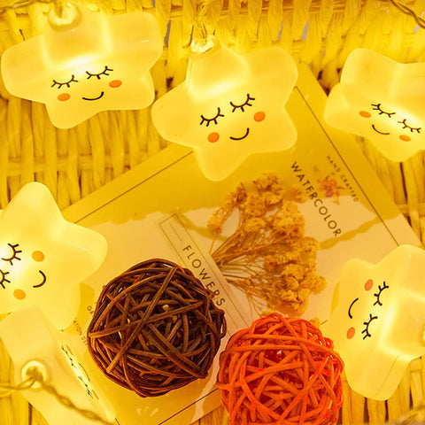 Smiley Star String Lights, 3M 20 LED Warm White Fairy Lamp, Battery powered Indoor Decoration - thelights4u.com