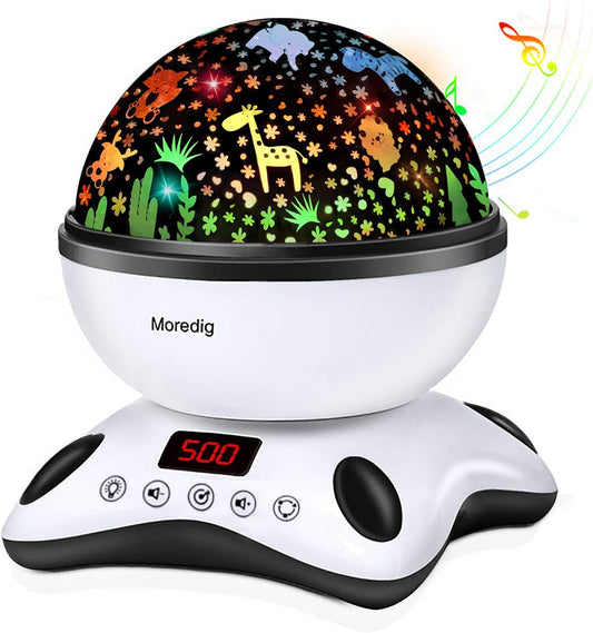 Moredig Baby Projector Night Light, Night Light Kids Projector with 12 Music and Timer, Remote Kids Night Light for Bedroom with 8 Lighting Modes, Gifts for Baby Boy Girls- Black White