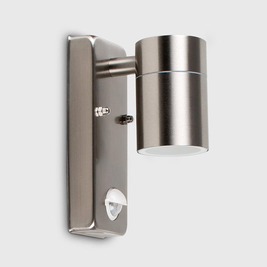 Outdoor Motion Sensor Wall Lights, Downward Outside Lighting Mains Powered, IP44 Silver Stainless Steel - thelights4u.com