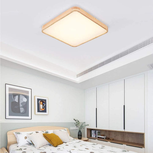 24 Inch LED Flush Mount Ceiling Lamp, 48W Dimmable Thin Modern Ceiling Light Fixture, Wood Edge Design Ceiling Light