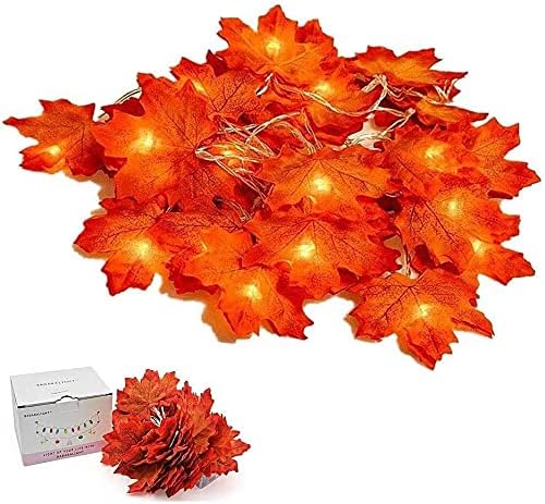 Maple Leaves Fairy Lights, 3m Length, 20 Warm White Lamps with 8 Modes & Remote Control