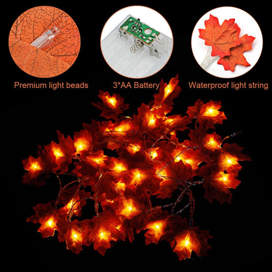 Maple Leaves Fairy Lights, 3m Length, 20 Warm White Lamps with 8 Modes & Remote Control