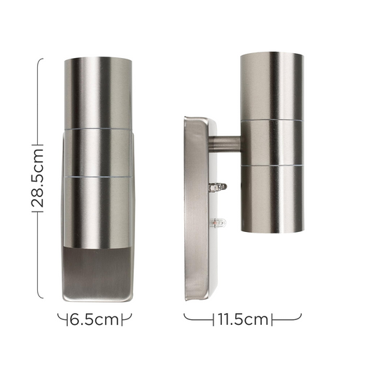Close-up of the brushed chrome finish on the outdoor wall light

