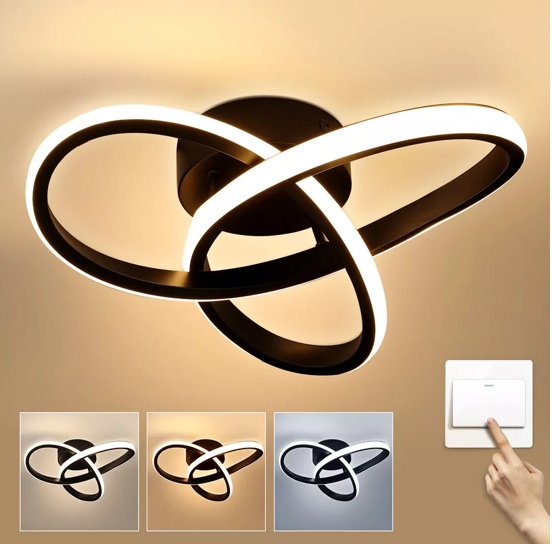 LED Ceiling Lights Dimmable, 3 Colour Temperatures, Black Flower Shape Modern Ceiling Light Fixture LED for Hallway Aisle Entrance Bedroom Kitchen Living Room