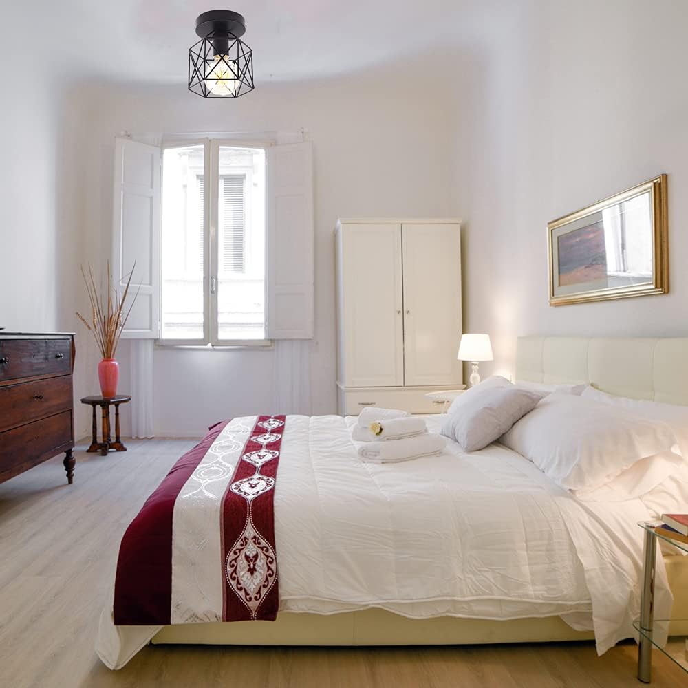 Ambient Lighting for Hallways with Vintage Black Ceiling Light

