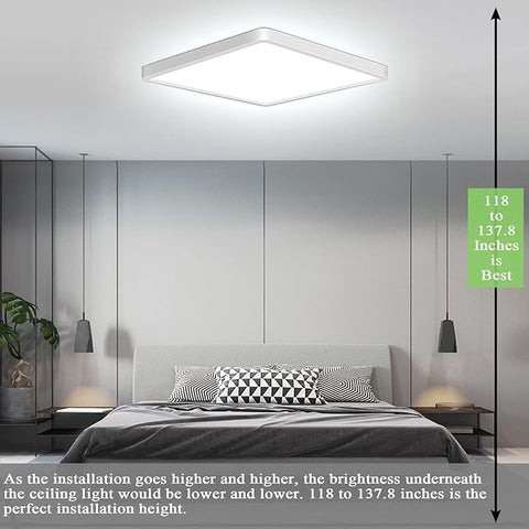 36W LED Ceiling Light 6500K Cool White – 3240LM Square Flush Mount Ceiling Lamp IP44 Waterproof for Kitchen, Bedroom, Bathroom & Hallway