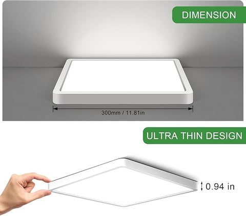 36W LED Ceiling Light 6500K Cool White – 3240LM Square Flush Mount Ceiling Lamp IP44 Waterproof for Kitchen, Bedroom, Bathroom & Hallway