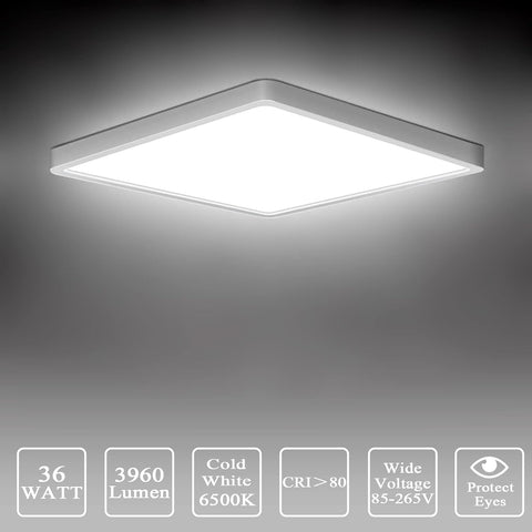 36W LED Ceiling Light 6500K Cool White – 3240LM Square Flush Mount Ceiling Lamp IP44 Waterproof for Kitchen, Bedroom, Bathroom & Hallway