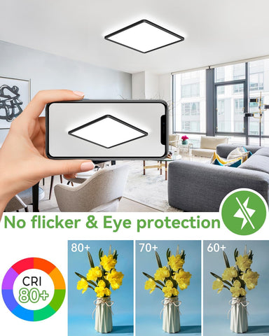 28W Black LED Ceiling Light – 3 Colour CCT (3000K/4500K/6000K) Ultra Slim Flush Mount Panel Light