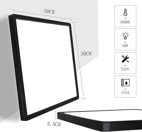 28W Black LED Ceiling Light – 3 Colour CCT (3000K/4500K/6000K) Ultra Slim Flush Mount Panel Light
