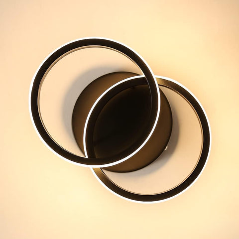 20W Black Double Circle LED Ceiling Light – 24×20cm 3 Colour LED Flush Mount Ceiling Light for Bedroom, Kitchen, Hallway & Indoor Spaces - Bring a Clean, Contemporary Glow to Everyday Spaces