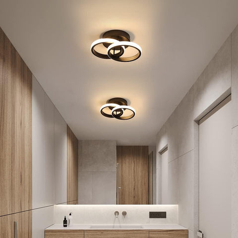 20W Black Double Circle LED Ceiling Light – 24×20cm 3 Colour LED Flush Mount Ceiling Light for Bedroom, Kitchen, Hallway & Indoor Spaces - Bring a Clean, Contemporary Glow to Everyday Spaces