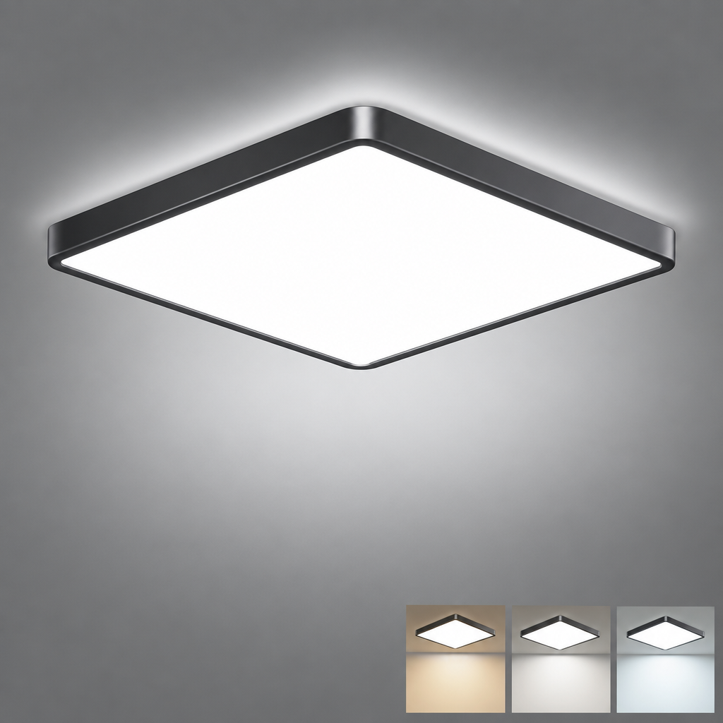 28W Black LED Ceiling Light – 3 Colour CCT (3000K/4500K/6000K) Ultra Slim Flush Mount Panel Light