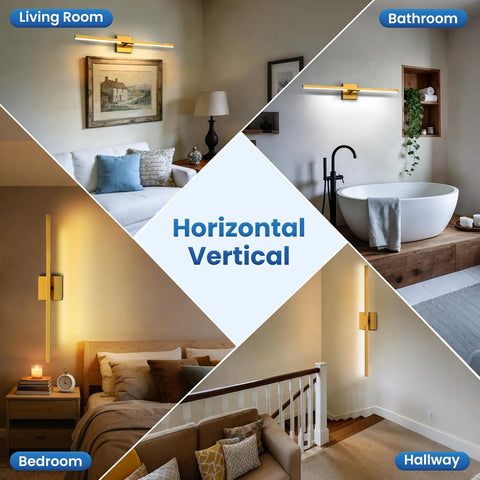 32Inch Modern Bathroom Vanity Light with Rotatable Bar,20W LED Mirror Light | Gold Finish, over Mirror or Wall Mounted, Dimmable 6CCT (2700K-6500K)Warm/Natural/White Light IP44 for Living Room Bedroom