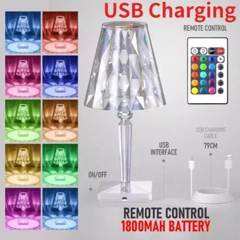 LED RGB Crystal Table Lamp – 16 Colour Modes – Remote Control – USB Rechargeable
