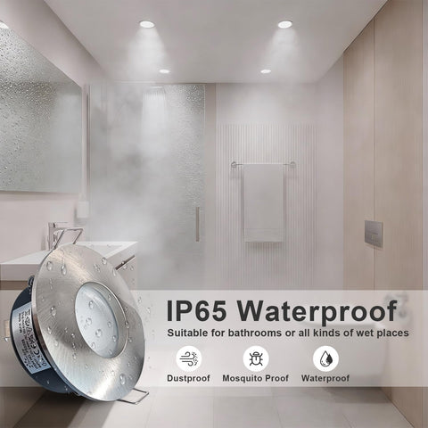 LED Downlights 5W, GU10 IP65 Bathroom Spotlights 3000K Warm White, 430LM Waterproof Recessed Ceiling Lights for Shower, Kitchen, Cut Out 68-75Mm 4 Pack