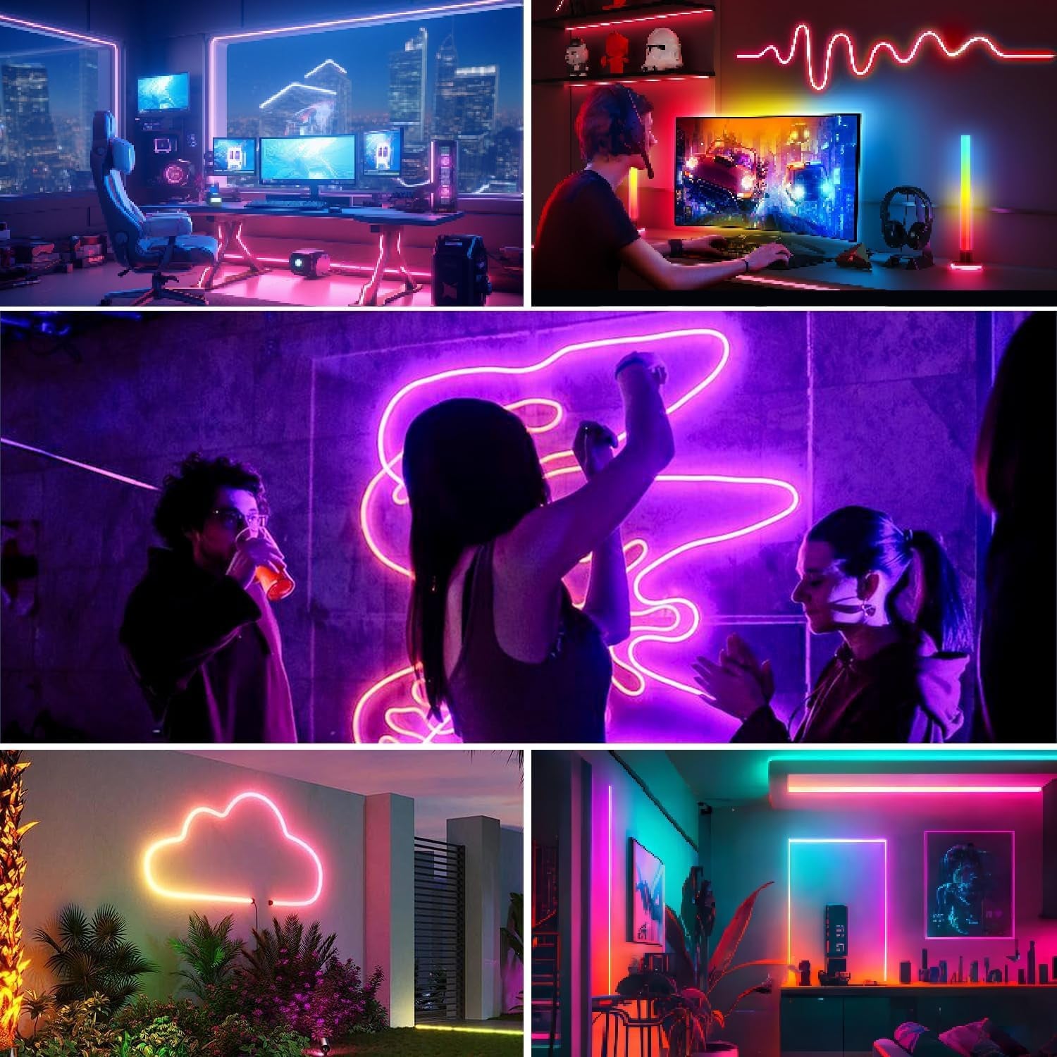 15M Neon Rope Light, Ws2811 RGB+IC Flexible Led Lights Control with App/Remote, Chase Mode, IP65 Outdoor Waterproof, Music Sync Light Strip for Bedroom