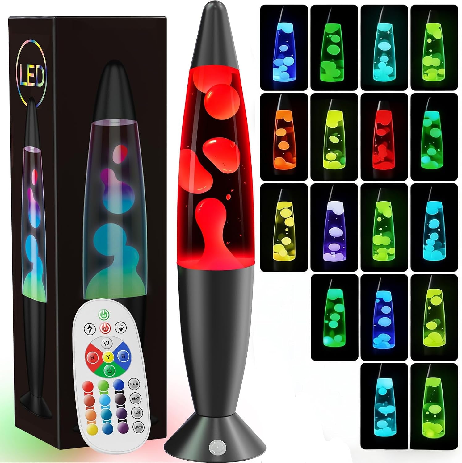 17 Colour Changing Liquid Motion Lamp, 37Cm LED Night Light, Black | Flowing Wax Lavalamp for Bedroom/Office - Relaxing Bedside Glow, Eye-Catching Home Accent for Christmas