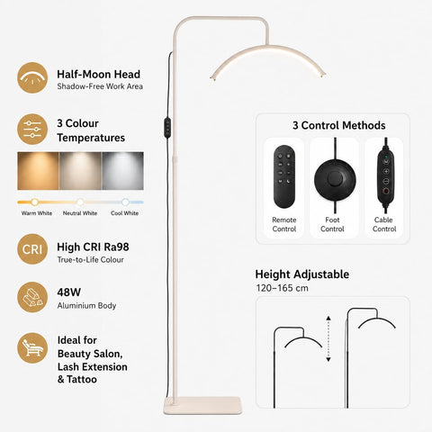 Half Moon Lamp 48W Lash Light,Dimmable Beauty Salon Lights | Beauty Salon Lights Floor Standing,Tattoo Lights,Lash Light,Led Arc Floor Lamp for Eyelash Extensions, Skincare, Eyebrows