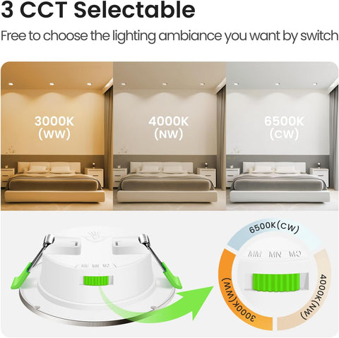 12 Pack LED Recessed Ceiling Lights Dimmable Suitable for Bathroom. | 7W 580LM 90-100Mm Cutout,Led Spot AC 220-240V,3CCT 3000K 4000K 6500K Adjustable,Ip44 Waterproof,Nickel