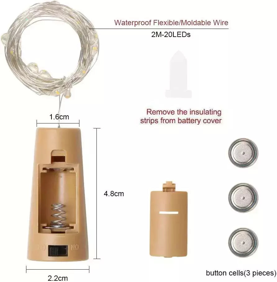 4 X LED Bottle Stopper String Lights – Warm White 2M 20 Leds – UK