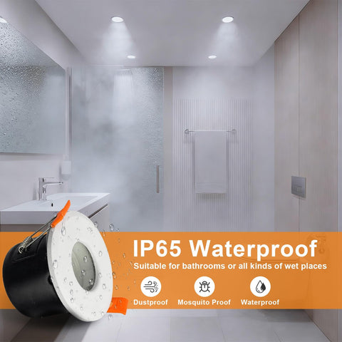 LED Fire Rated Downlights, 5W IP65 Waterproof Bathroom Spotlights, Dimmable 6000K Cool White Recessed Ceiling Lights for 70-75Mm Cut Out, AC220V-240V 4 Pack