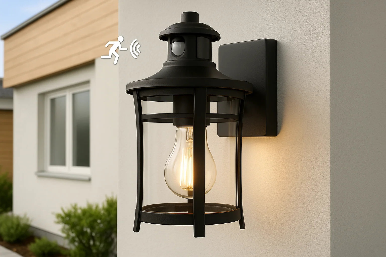 Vintage PIR Motion Sensor Wall Lantern – Black