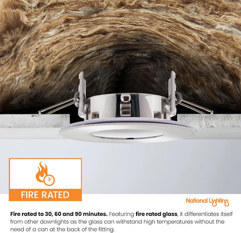 SPECULO Ultra Slim Compact Chrome Fire Rated Downlight Recessed LED GU10 round Spotlight Ceiling Light for Bathroom, Shower, Kitchen IP65 Rated