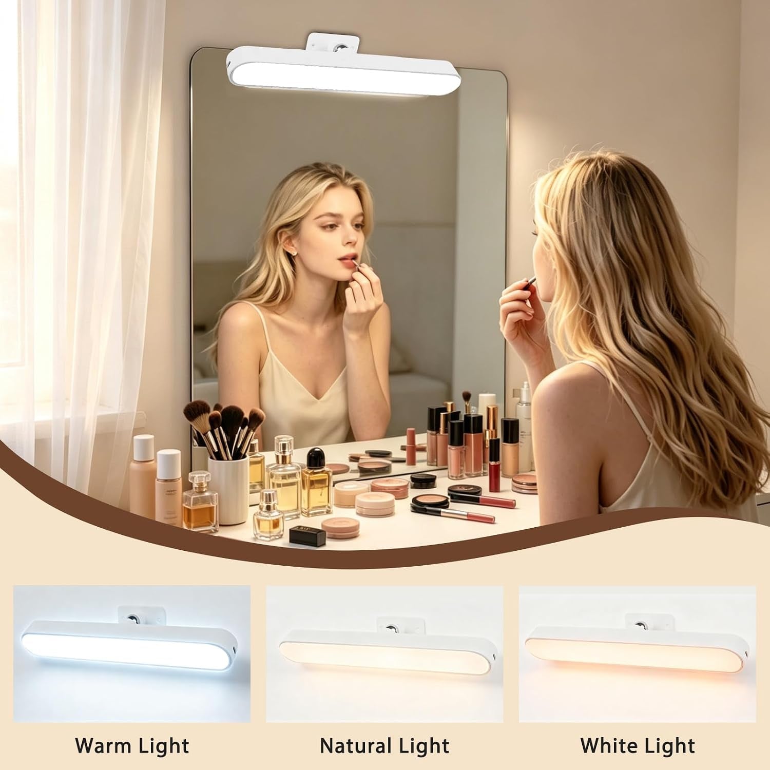 Makeup Mirror Lights Stick on Mirror, Makeup Light for Bathroom | Mirror Lights Rechargeable Battery Operated, Magnetic Dressing Table Lights, Touch Make up Vanity Light Adjustable Brightness