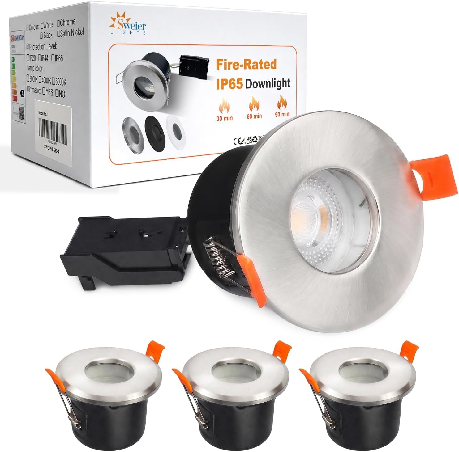 LED Fire Rated Downlights, 5W IP65 Waterproof Bathroom Spotlights, Dimmable 6000K Cool White Recessed Ceiling Lights for 70-75Mm Cut Out, AC220V-240V 4 Pack