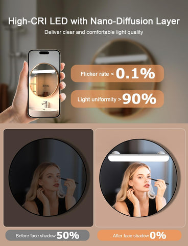 Stick on Makeup Mirror Light, 5000Mah Rechargeable Vanity Light | Wireless, Suction Cup, Stick on Lights with Remote, LED Magnetic Dressing Table Lights with 3 Color & Dimmable for Bathroom