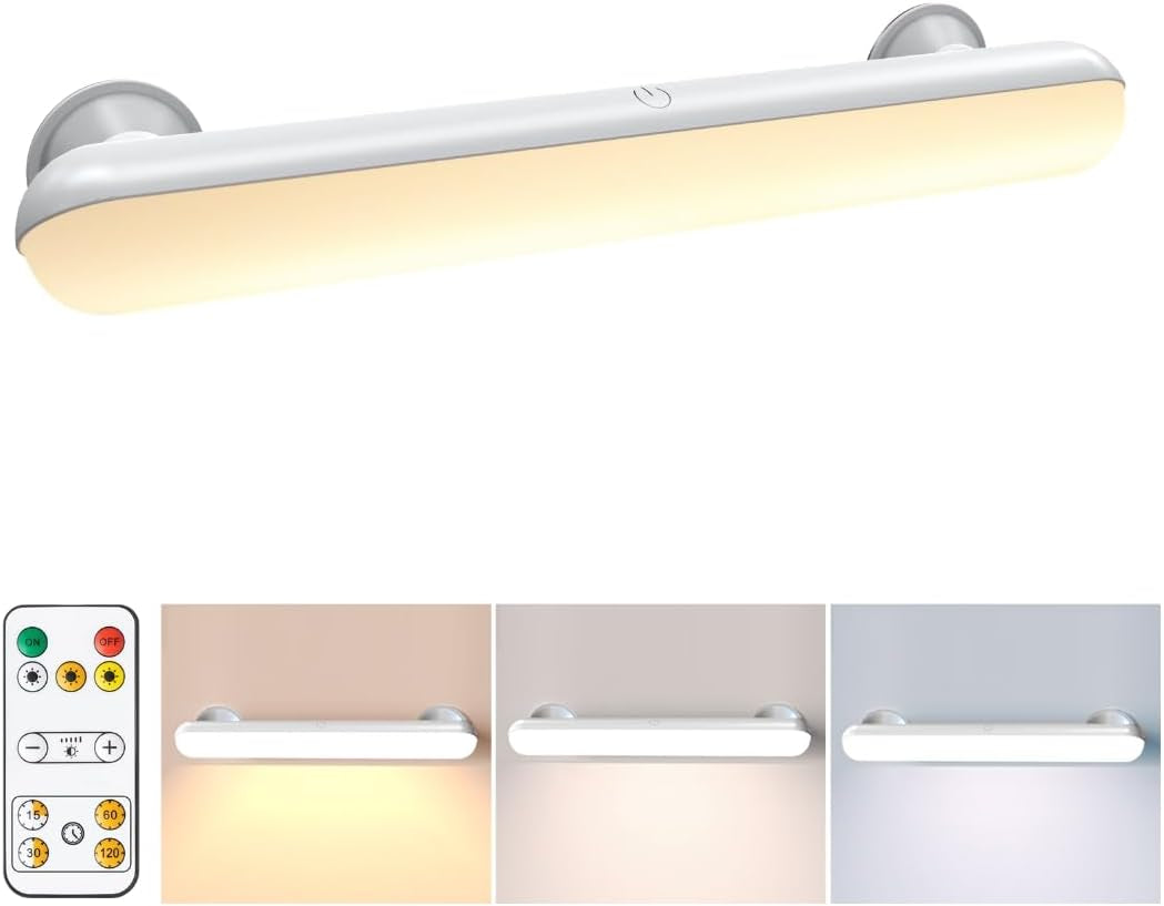 Stick on Makeup Mirror Light, 5000Mah Rechargeable Vanity Light | Wireless, Suction Cup, Stick on Lights with Remote, LED Magnetic Dressing Table Lights with 3 Color & Dimmable for Bathroom