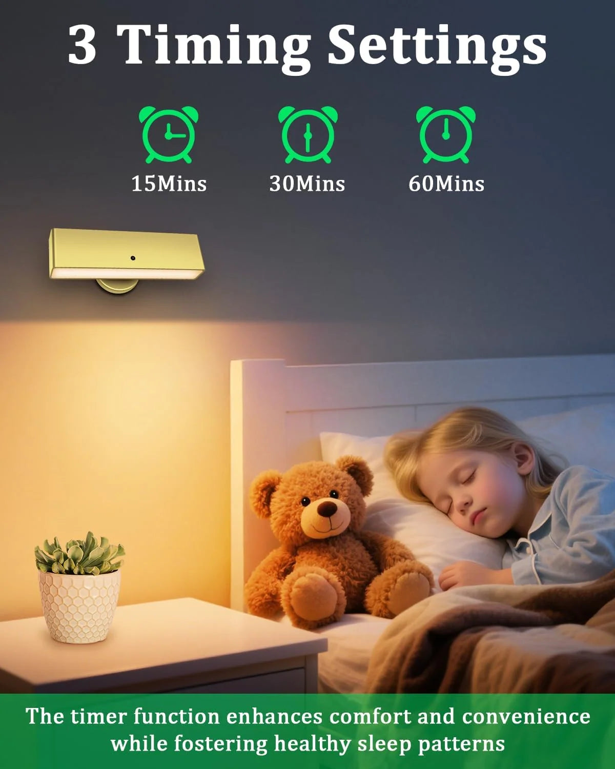 Wireless Rechargeable Wall Light Battery Operated Indoor Lamp Gold