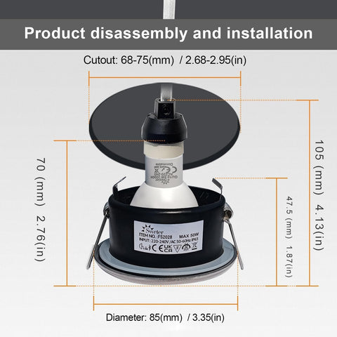 LED Downlights 5W, GU10 IP65 Bathroom Spotlights 3000K Warm White, 430LM Waterproof Recessed Ceiling Lights for Shower, Kitchen, Cut Out 68-75Mm 4 Pack