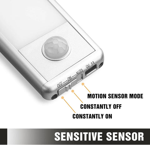 Under Cabinet Light Motion Sensor 70 LED Ultra-Thin, 2400Mah Rechargeable Battery, Wireless USB LED Lighting for Kitchen, Closet, Hallway, Wardrobe