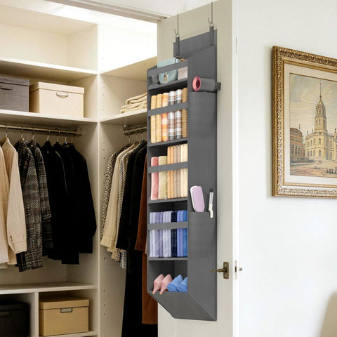 1 Pack over the Door Organiser 5 Section Hanging Storage, Dark Gray