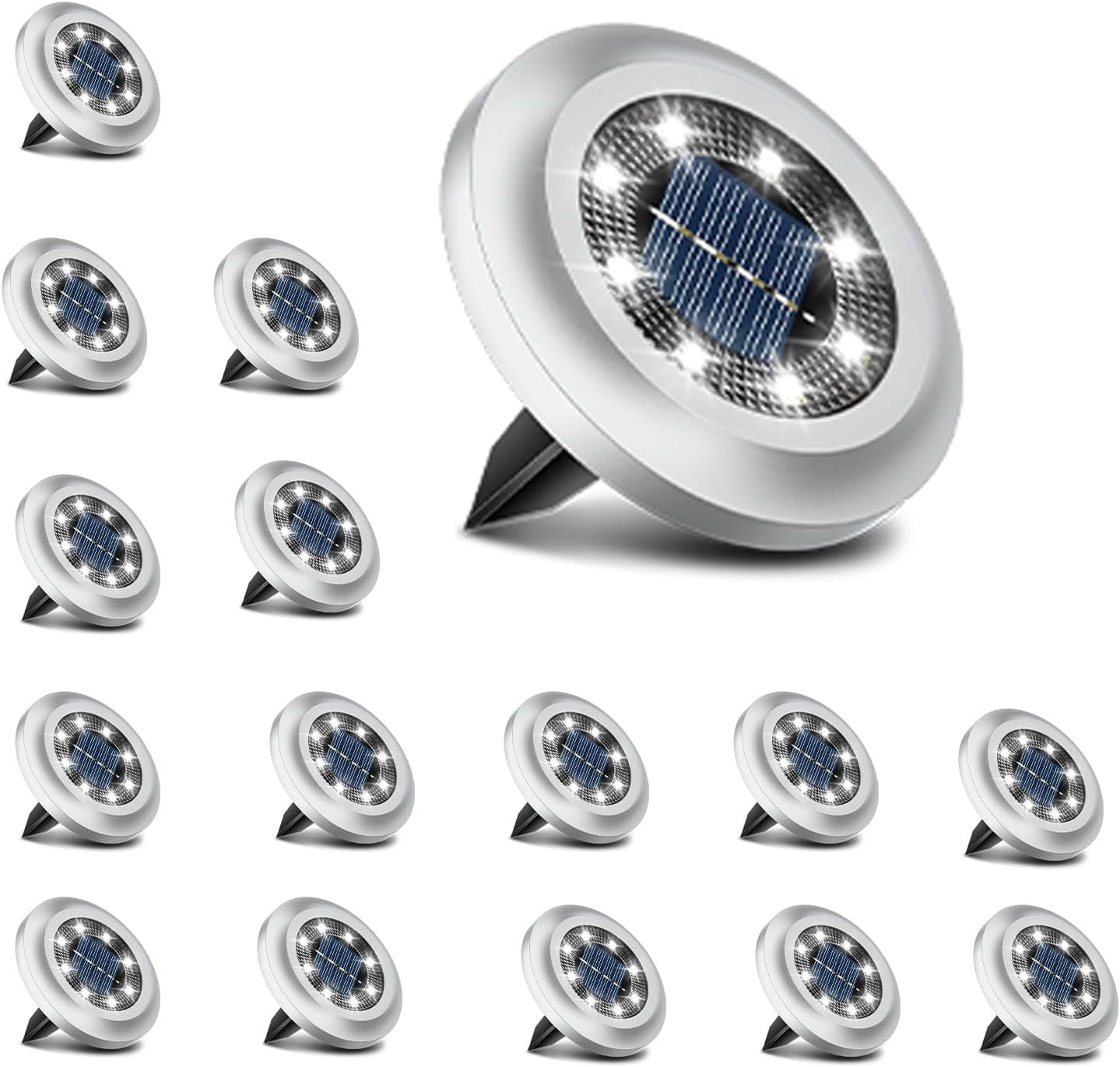 Solar Lights Outdoor Garden,600Mah 8 LED Solar Disk Ground Lights for Garden Lawn Pathway Yard Landscape Walkway（8 Pack Warm White）