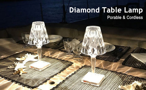 Close-up of the lamp's diamond-cut crystal acrylic design.



