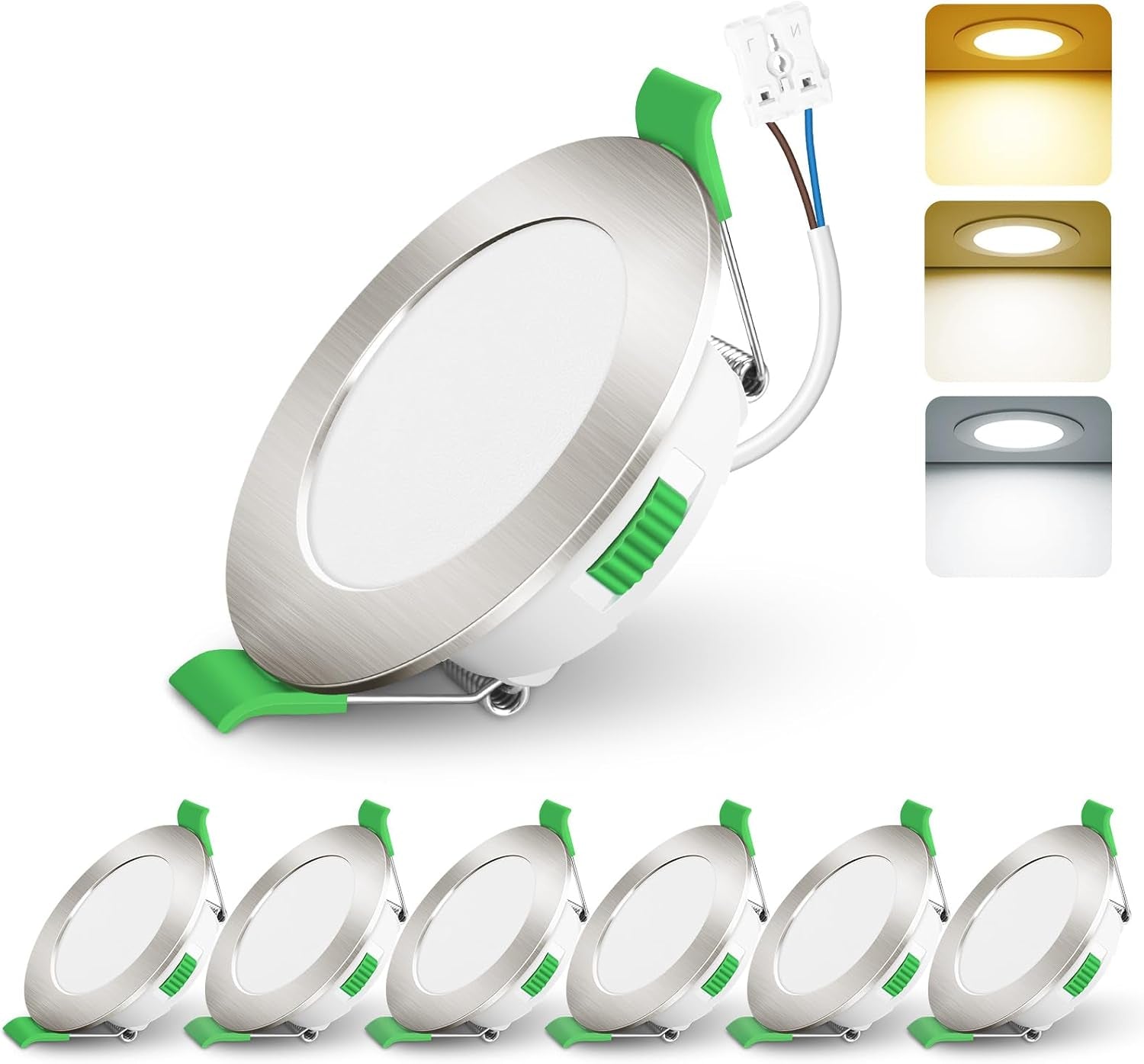 Lighting 6 Pack LED Downlights, LED Recessed Ceiling Lights 4W 310LM 230V, 55-68Mm Cutout Dimmable,3Cct 3000K 4000K 6500K Adjustable, IP44 Suitable for Bathroom Living Room Kitchen,Nickel