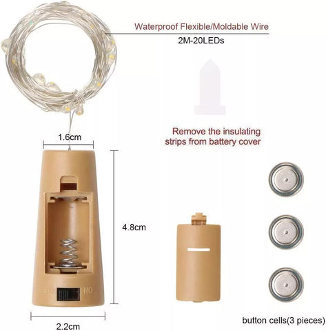 Wine Bottle Cork Fairy String Lights – 20 LEDs – UK