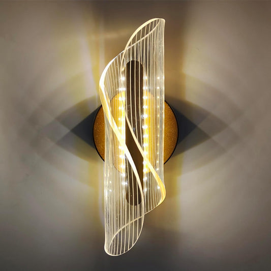 10W Indoor LED Wall Light Spiral Flow Shape Wall Sconce 3 Color Temp Adjustable, Acrylic Wall Lamp Illumination Wall Lighting Fixture for Living Room Bedroom Stair Restaurant Hallway Office