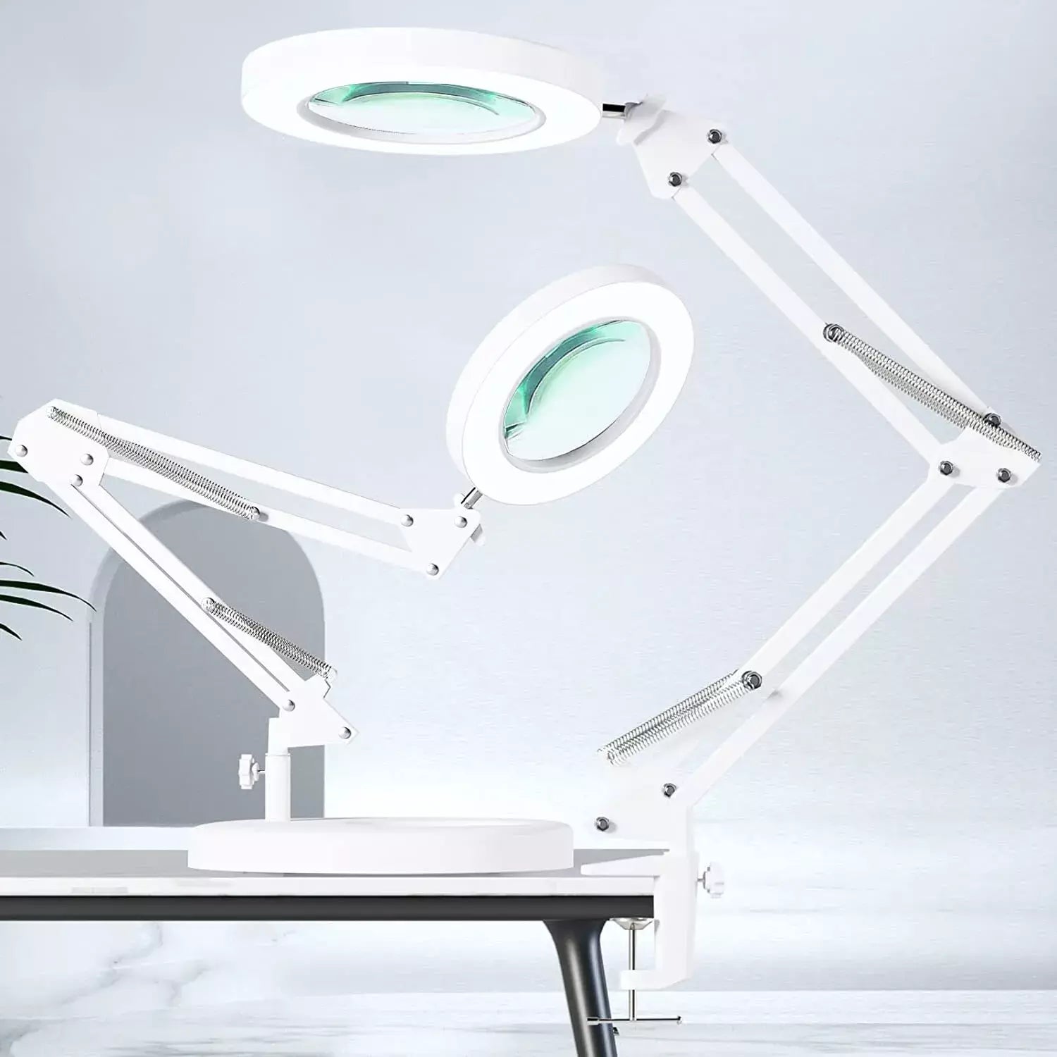 LED magnifying lamp showing warm white lighting mode

