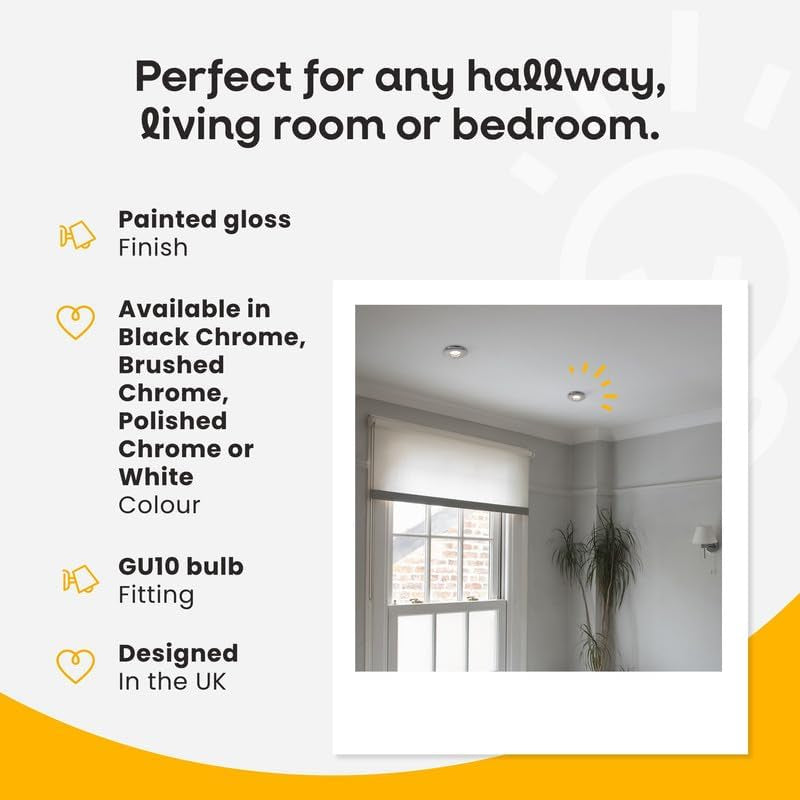 | Fire Rated Polished Chrome Domed Ceiling Downlights | Bath Recessed Lighting, Home Décor & Improvement Essential | Pack of 4 | Includes 5W LED Bulbs [6500K Cool White] | Mains Wired