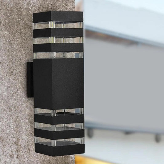 Outdoor Up And Down Light, 3 Layers Black Modern LED Wall Sconce - Waterproof Porch Light, With 2 E27 Bulbs