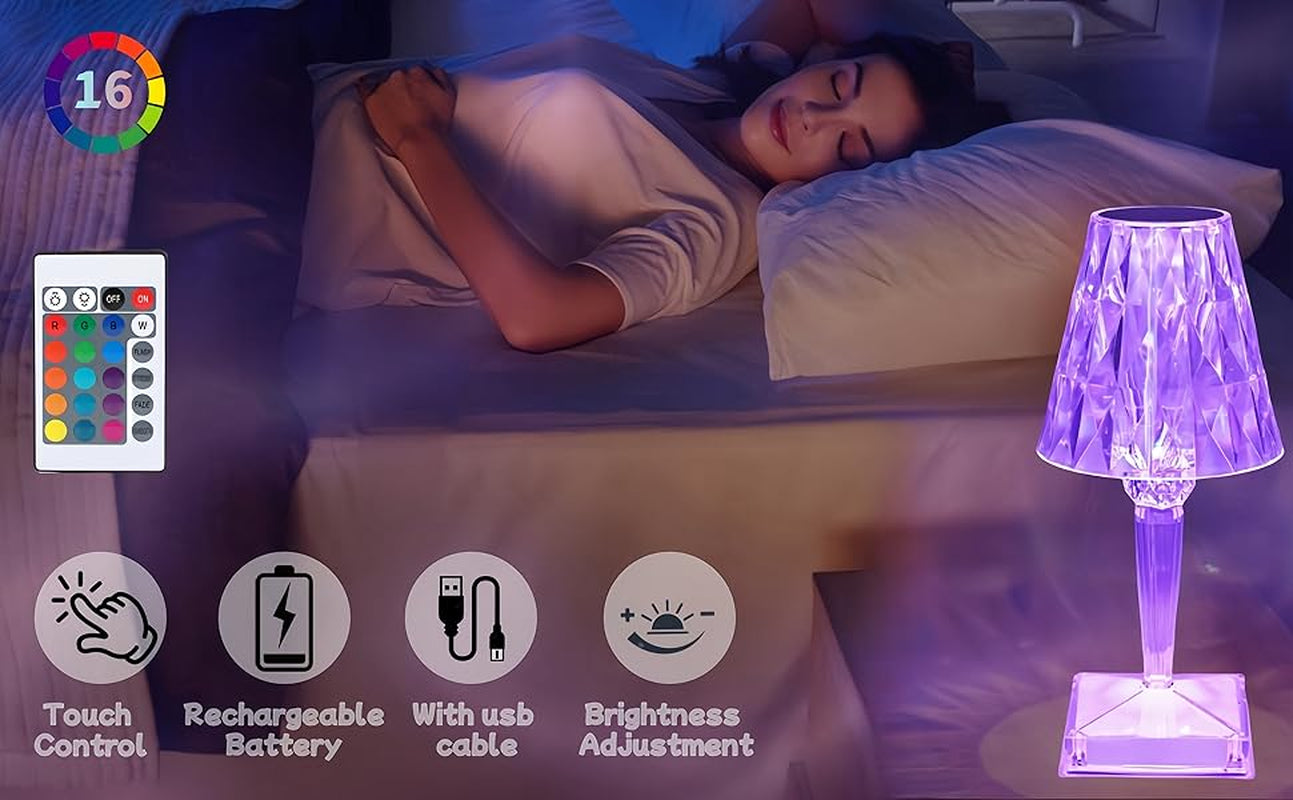 LED RGB Crystal Table Lamp – 16 Colour Modes – Remote Control – USB Rechargeable