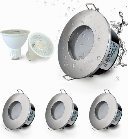 LED Downlights 5W, GU10 IP65 Bathroom Spotlights 3000K Warm White, 430LM Waterproof Recessed Ceiling Lights for Shower, Kitchen, Cut Out 68-75Mm 4 Pack